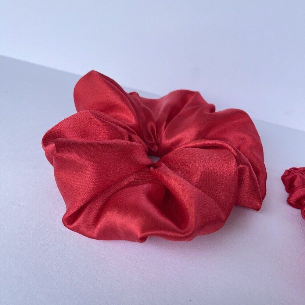 2 New Satin Scrunchie Hair Tie Red - Picture 6 of 12